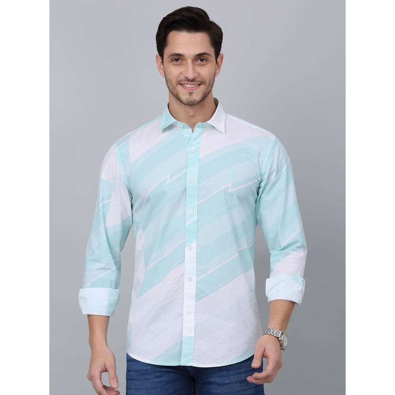 Cantabil Men Aqua Blue Printed Full Sleeve Shirt (40)