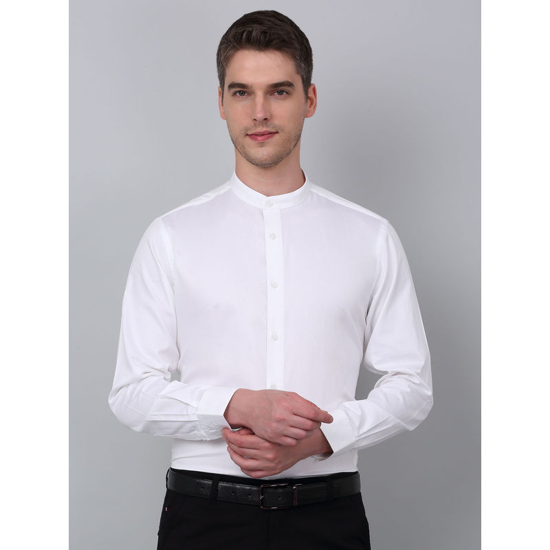 Cantabil Men White Solid Full Sleeve Shirt (42)