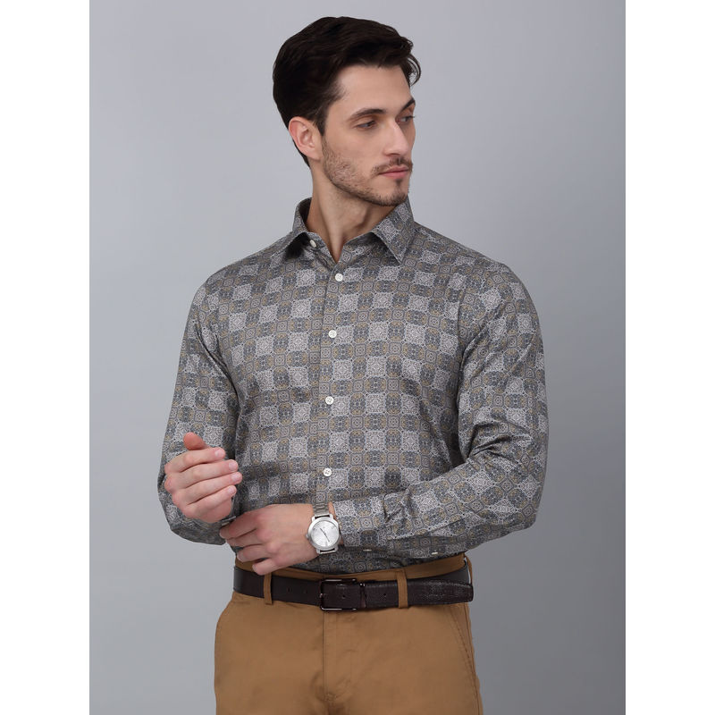 Cantabil Men Grey Printed Party Wear Full Sleeve Shirt (38)
