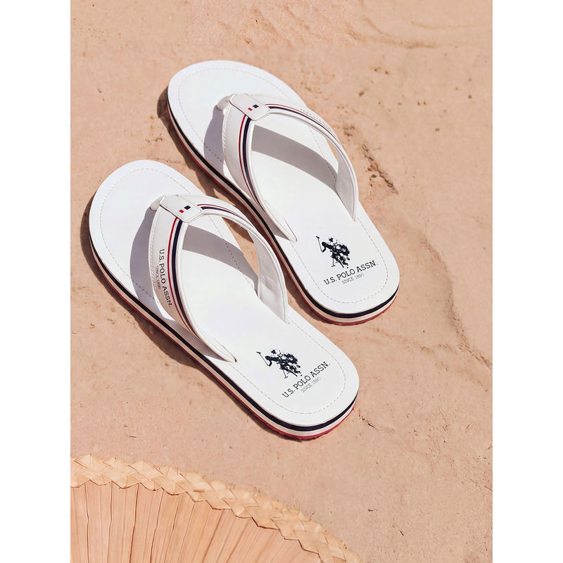 U.S. POLO ASSN. Nesta Mens White Flipflops (UK 8)
