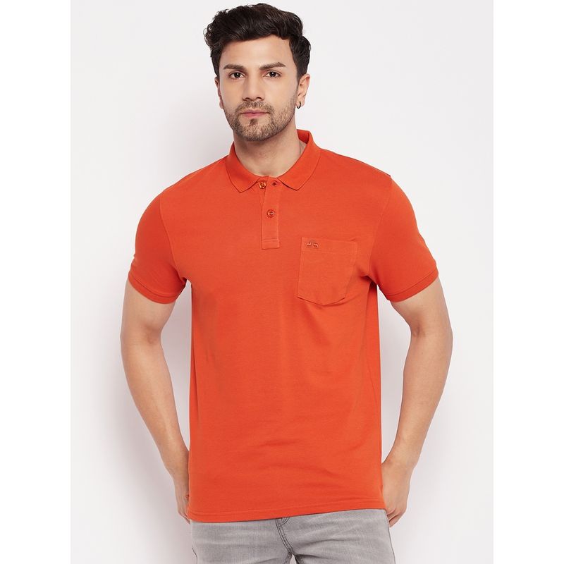 98 Degree North Mens Cotton Lycra Orange Polo Neck T-Shirt (M)