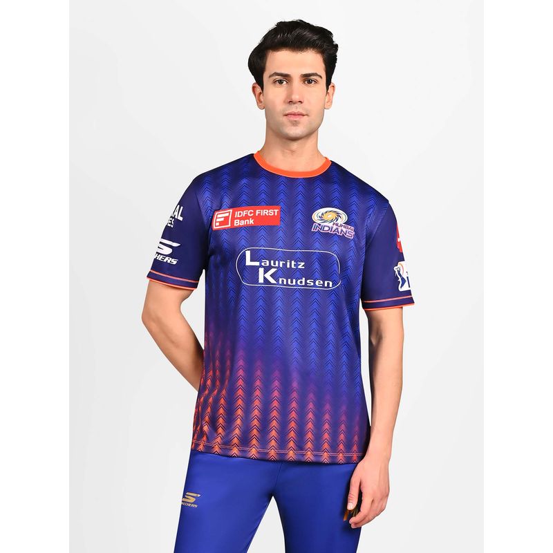 SKECHERS Men MI IPL Training Replica Jersey Royal Navy T-Shirt (M)