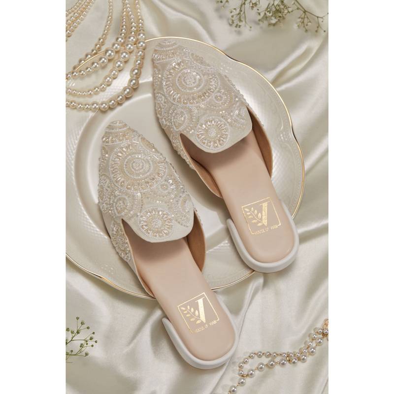 House of Vian Celine White Mules (EURO 36)