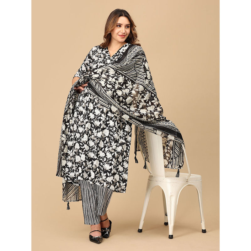 The Mom Store Bagh-E-Black Maternity and Nursing Kurta Set With Dupatta (Set of 3) (S)