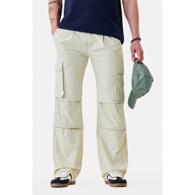 Snitch Off White Solid Straight Casual Cargo Pants for Men (32)