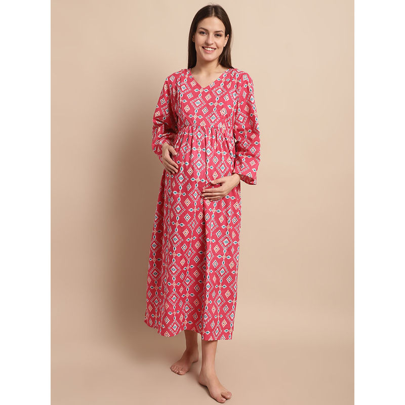 Secret Wish Womens Pink Printed Maternity Dress (M)