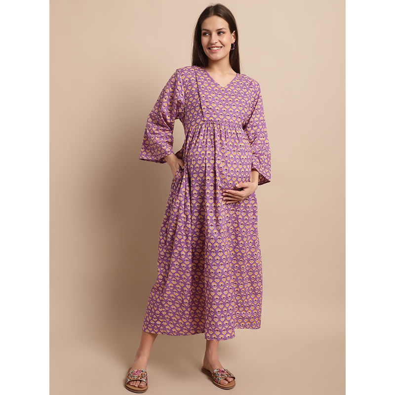 Secret Wish Womens Purple Floral Maternity Dress (L)