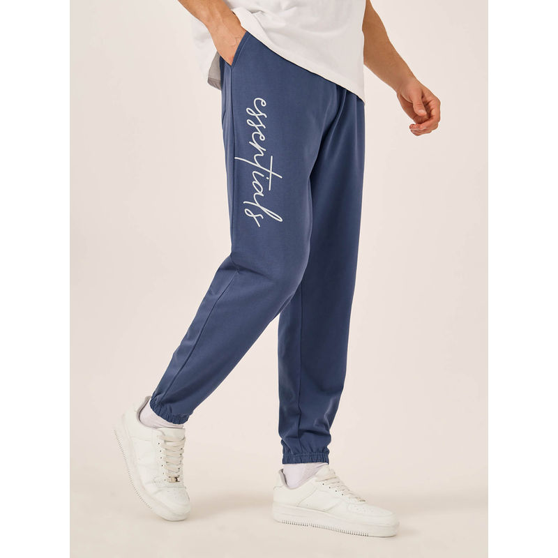 Styli Men Navy Blue Oversized Fit Joggers with Placement Print (M)