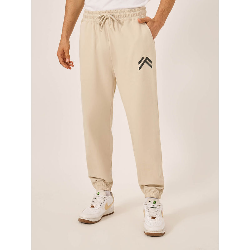 Styli Men Cream Oversized Fit Jogger with Minimal Print (M)