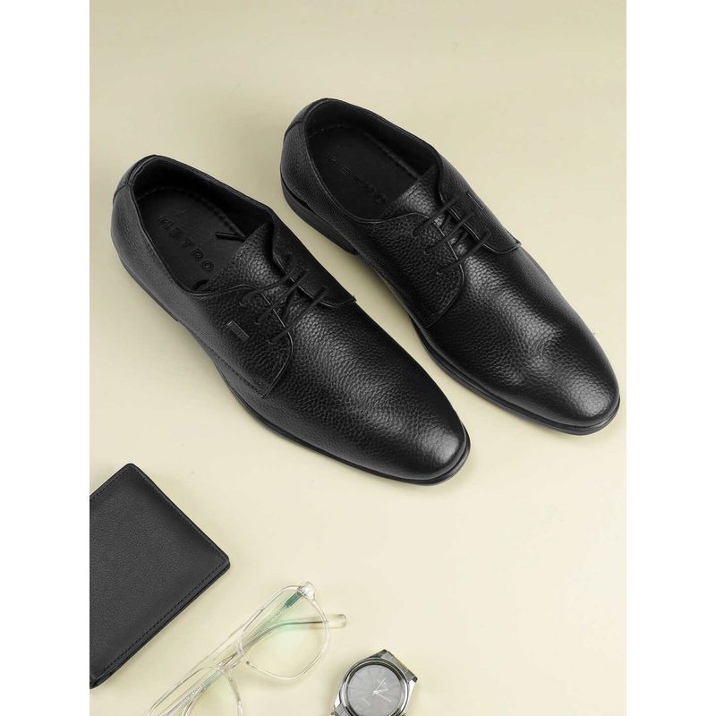 Metro Men Black Leather Lace-Up Derbies (EURO 41)