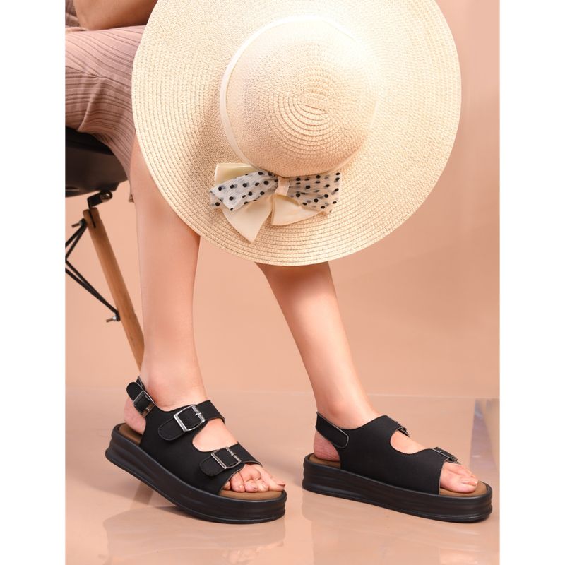 SHUZ TOUCH Women Buckle-Strap Black Platform Sandals (EURO 37)