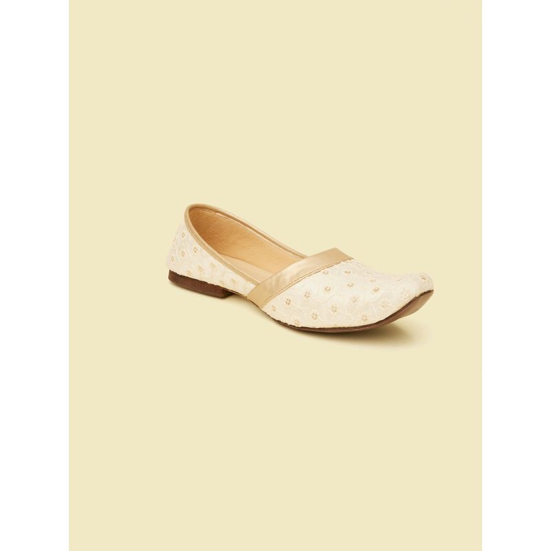 Manyavar Warm Cream Sequinned Juttis for Men (UK 7)