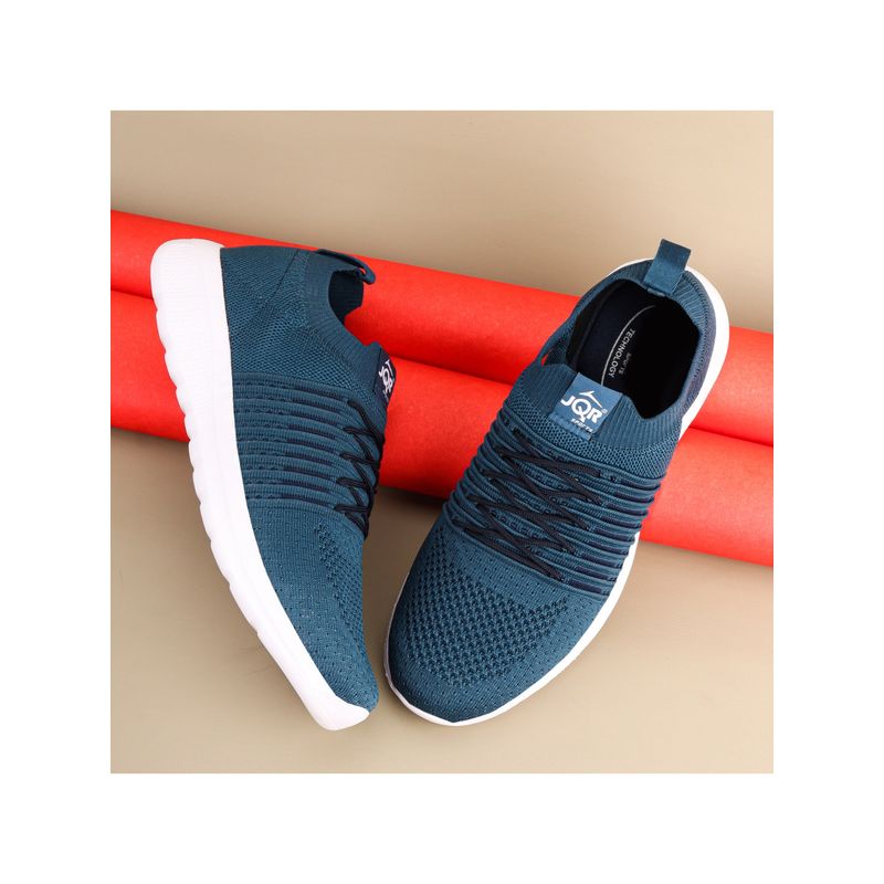 JQR MOJ-402 PLUS Blue and Green Men Walking Shoes (UK 7)