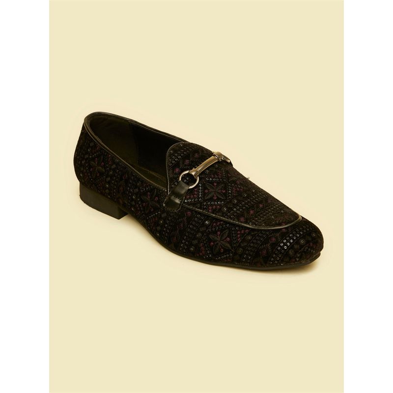 Manyavar Velvety Black Festive Loafers for Men (UK 6)