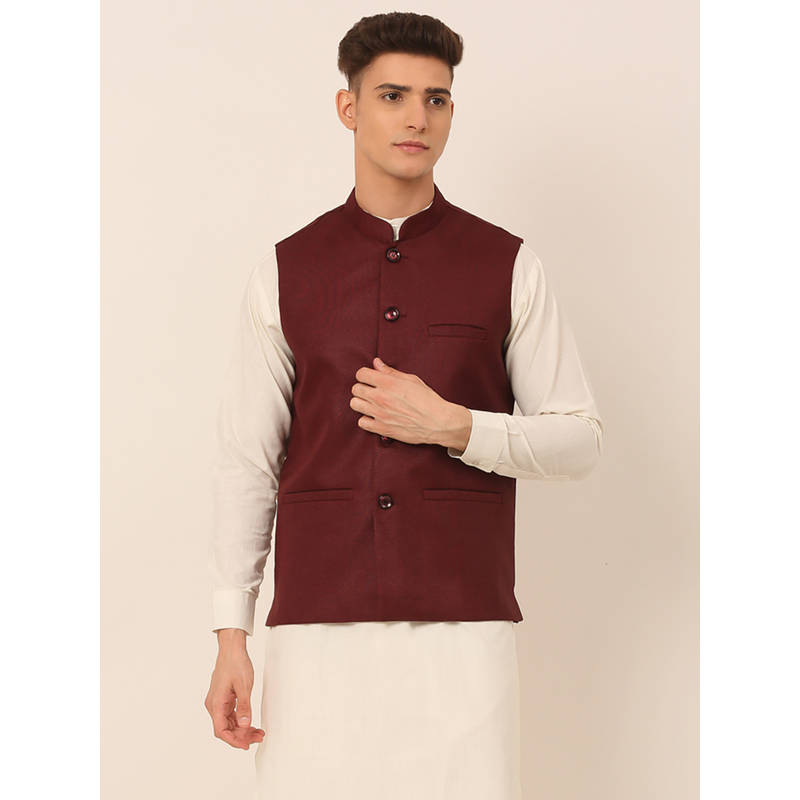 Jompers Men Solid Nehru Jacket (L)