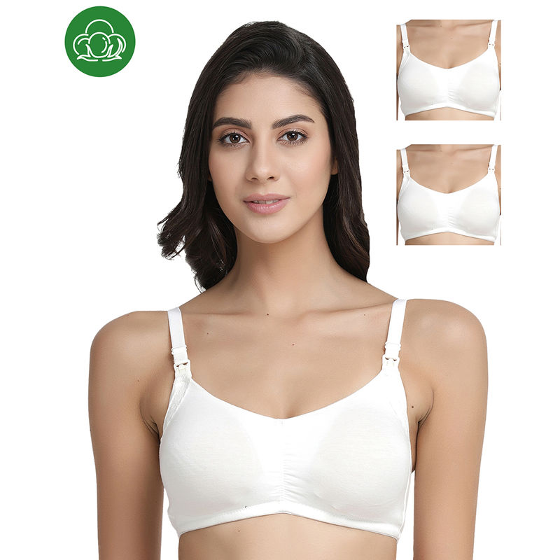 Inner Sense Organic Antimicrobial Soft Feeding Bra with Removable Pads Pack of 3 - White (32B)