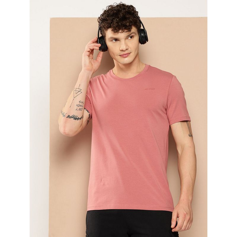 Alcis Men Pink Solid Cotton Lycra T-Shirt (M)