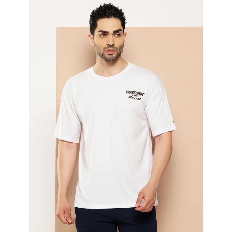 Alcis Men White Solid Polyester Viscose T-Shirt (L)