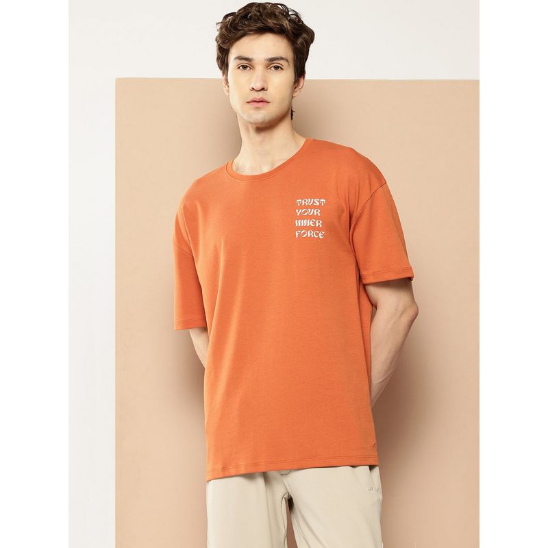 Alcis Men Rust Orange Solid Polycotton Oversized T-Shirt (L)