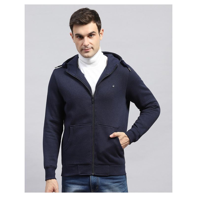 Monte Carlo Mens Solid Navy Blue Hooded Neck Full Sleeve Hoodie (3XL)