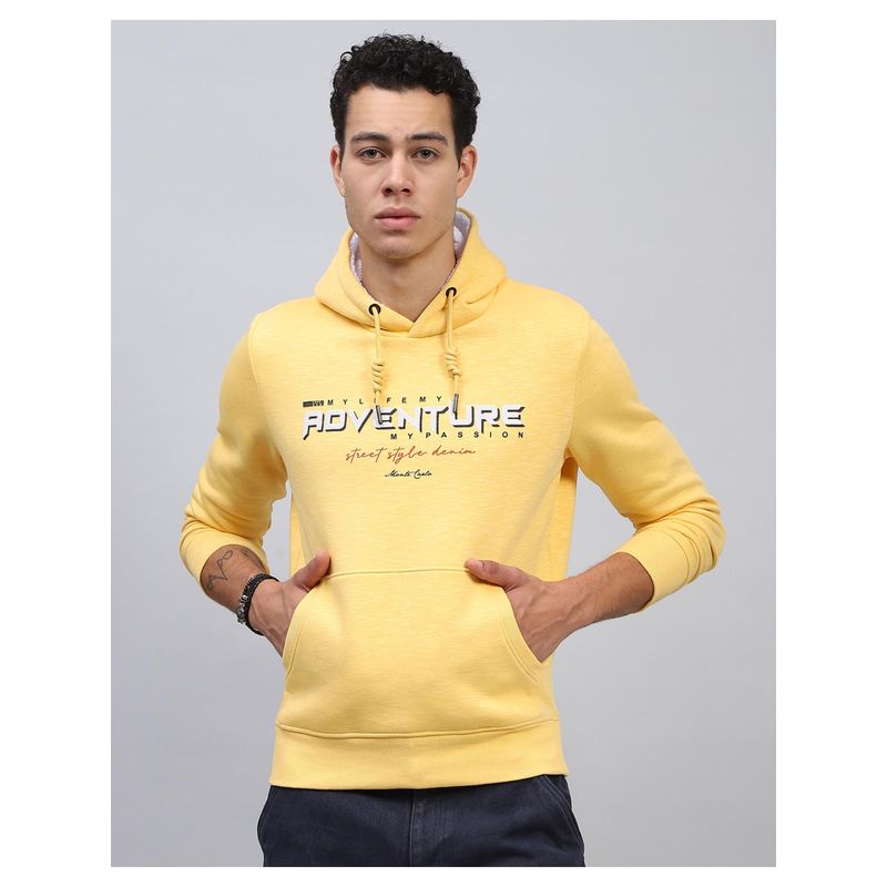 Monte Carlo Mens Printed Yellow Hooded Neck Full Sleeve Hoodie (2XL)