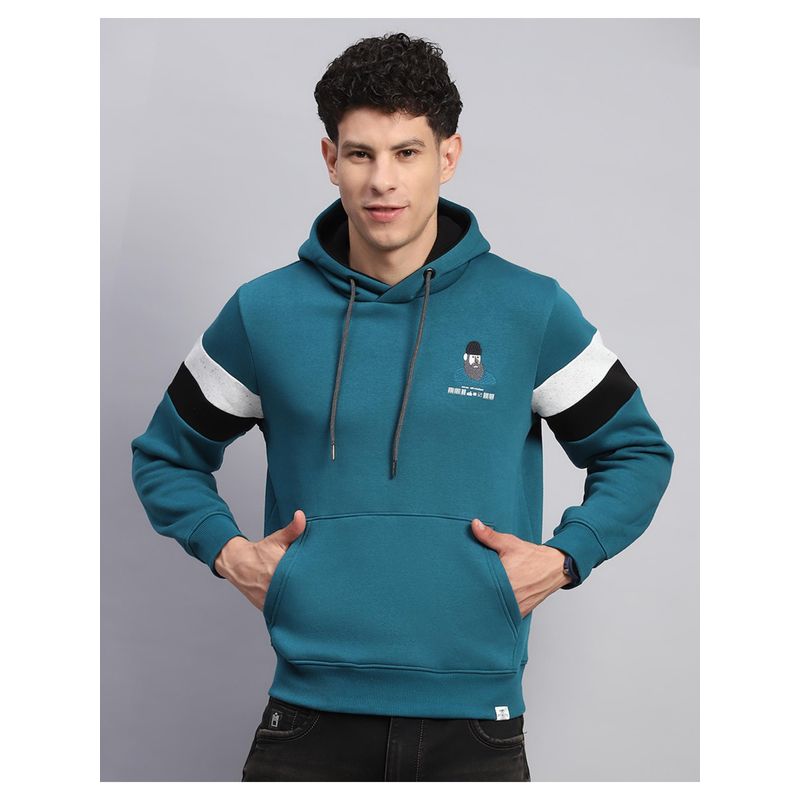 Monte Carlo Mens Printed Teal Hooded Neck Full Sleeve Hoodie (3XL)