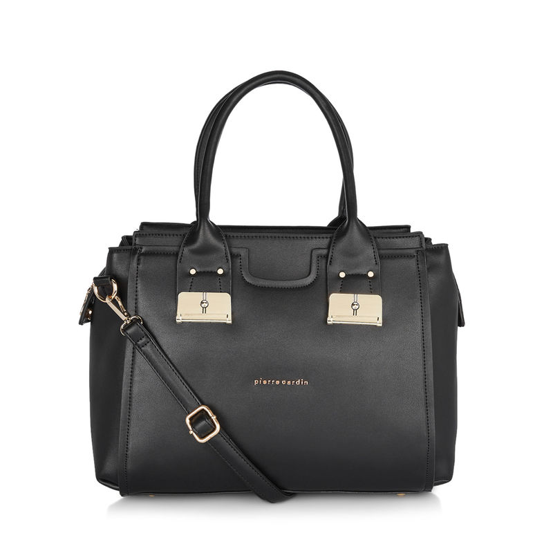 Buy Pierre Cardin Bags Black Solid Satchel Handbag Online