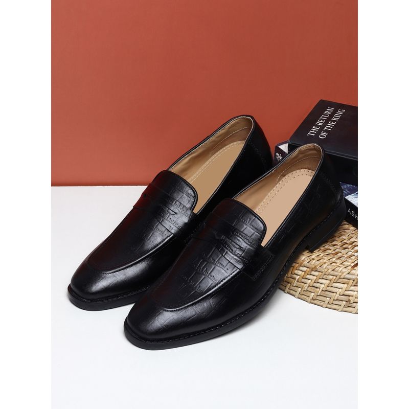 Teakwood Mens Black Textured Geniune Leather Formal Loafer (EURO 42)
