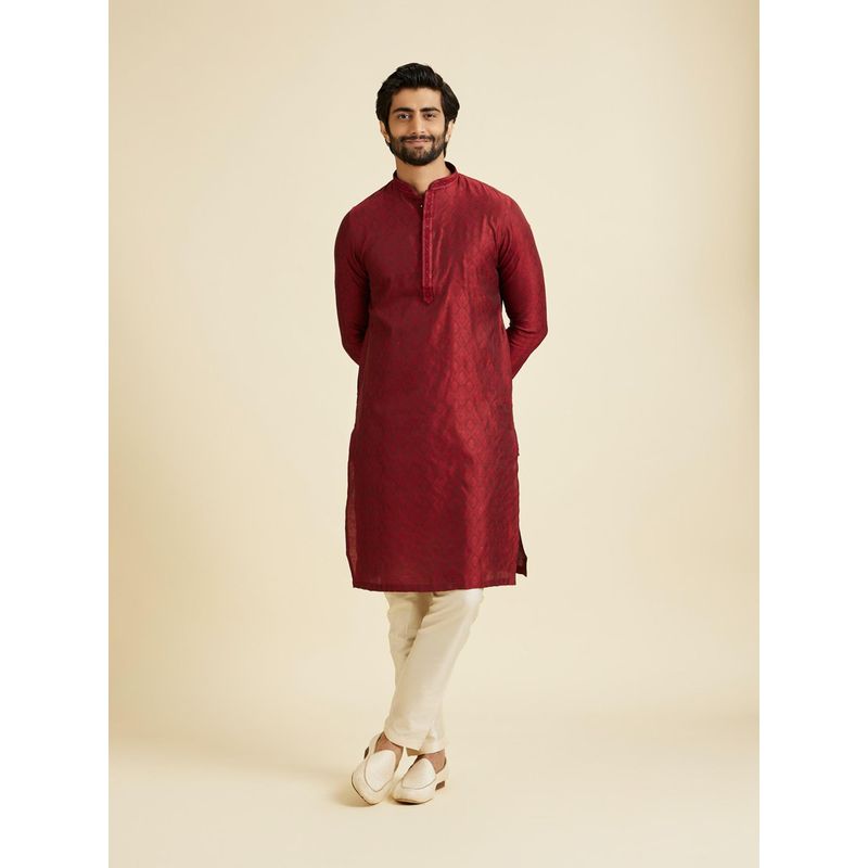 Manyavar Maroon Allure Kurta with Pyjama for Men (2XL)