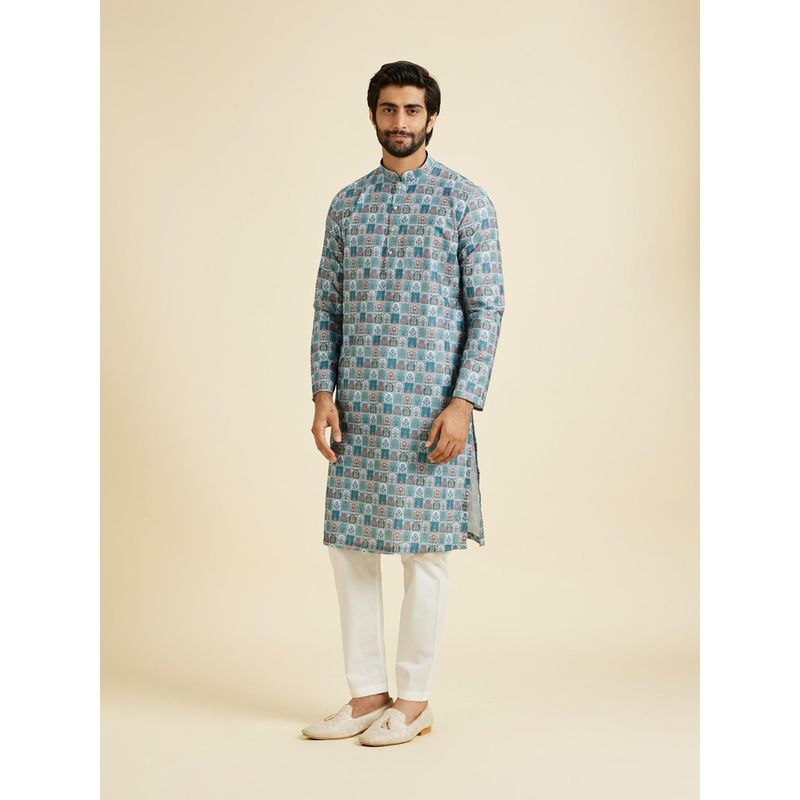 Manyavar Teal Green Festive Kurta with Pyjama for Men (M)