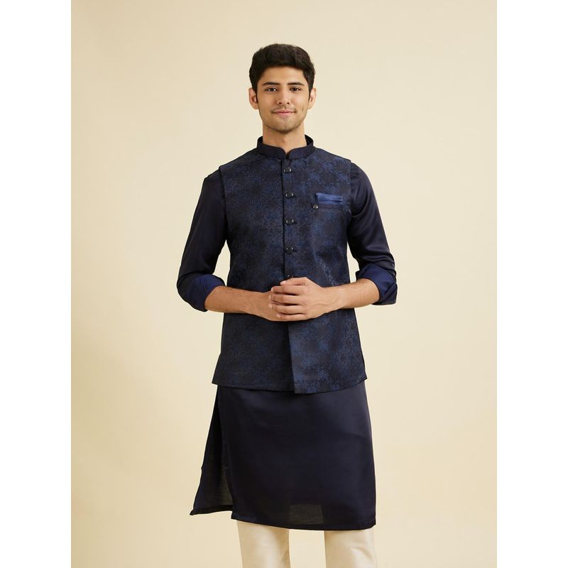 Manyavar Regal Dark Blue Nehru Jacket for Men (2XL)