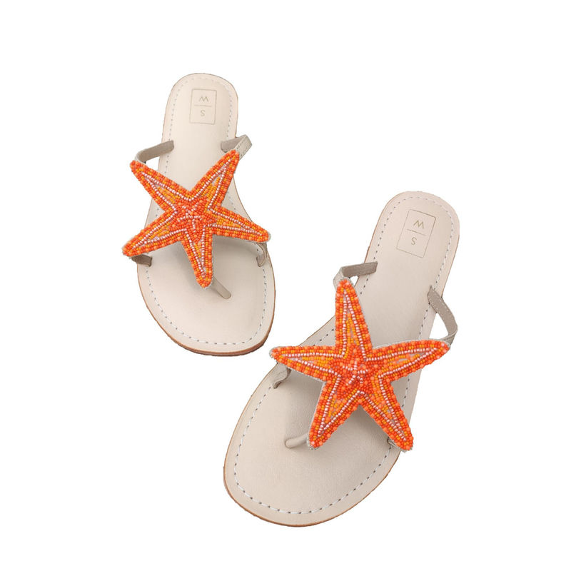 SANDALWALI Lucy Beaded Orange Starfish Flats (Euro 39) (EURO 39)