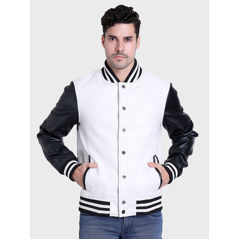 Justanned Pearl White Bomber Leather Jacket (L)