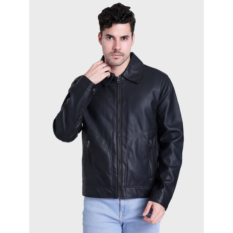 Justanned Shirt Collar Leather Jacket (M)