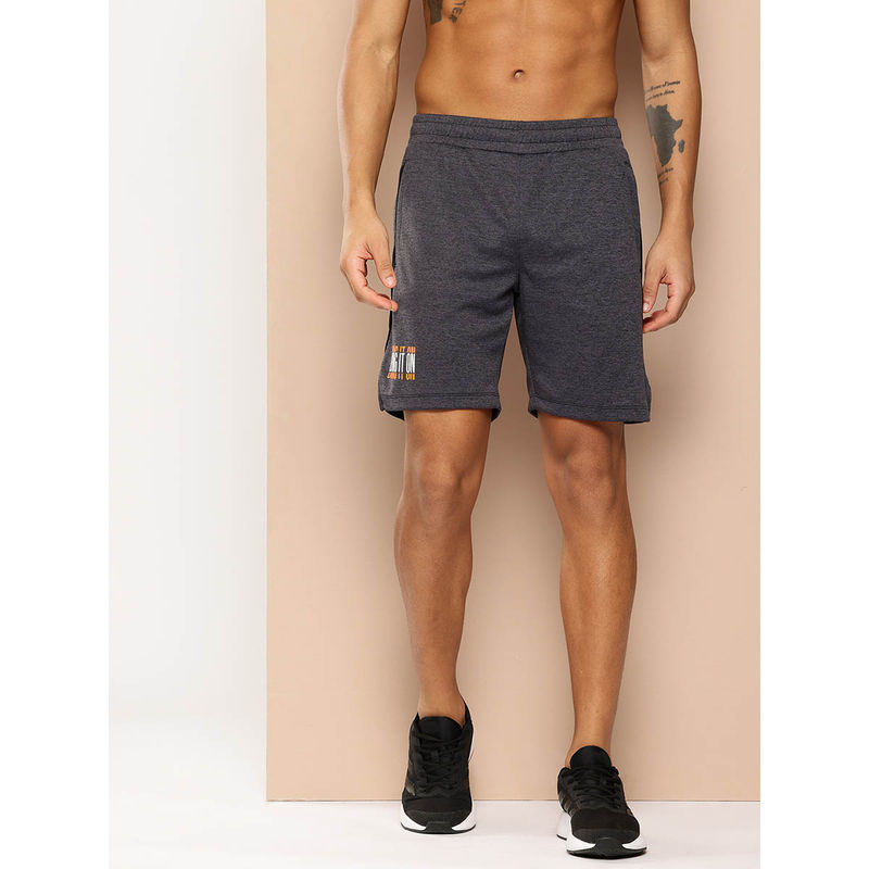 Alcis Men Grey Typography Printed Slim Fit Gym Shorts (L)