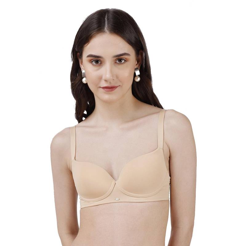 SOIE Womens Nude Padded Wired Medium Coverage T-Shirt Bra (32B)