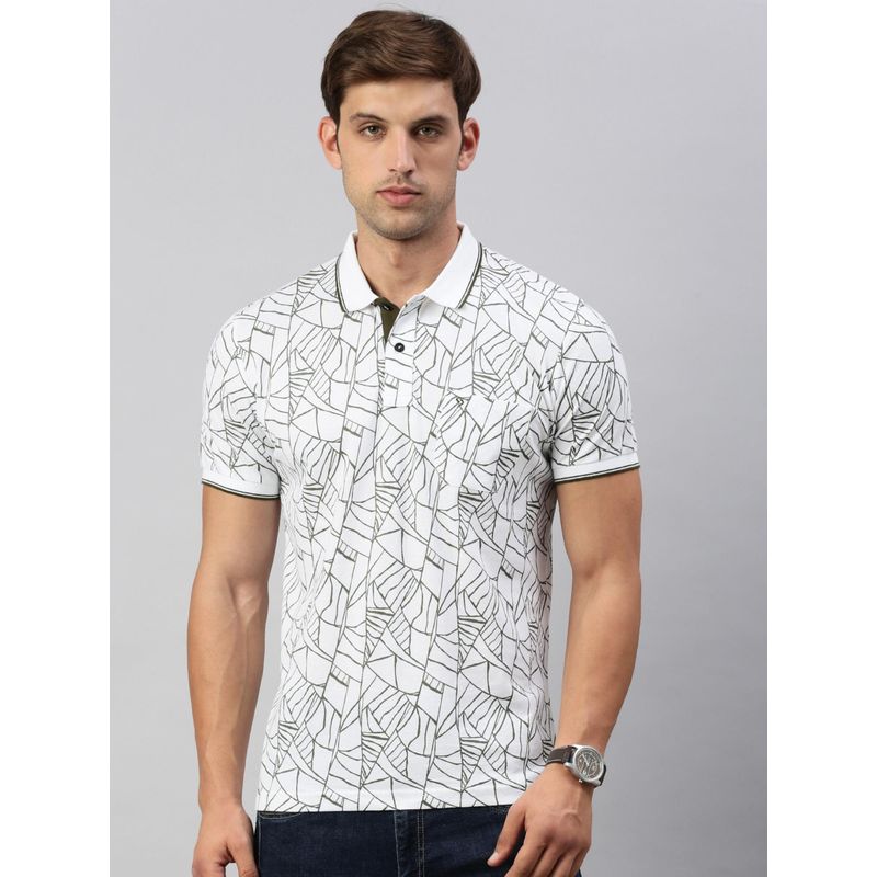 Classic Polo Mens Printed White Cotton Slim Fit Half Sleeves Polo T-Shirt (M)