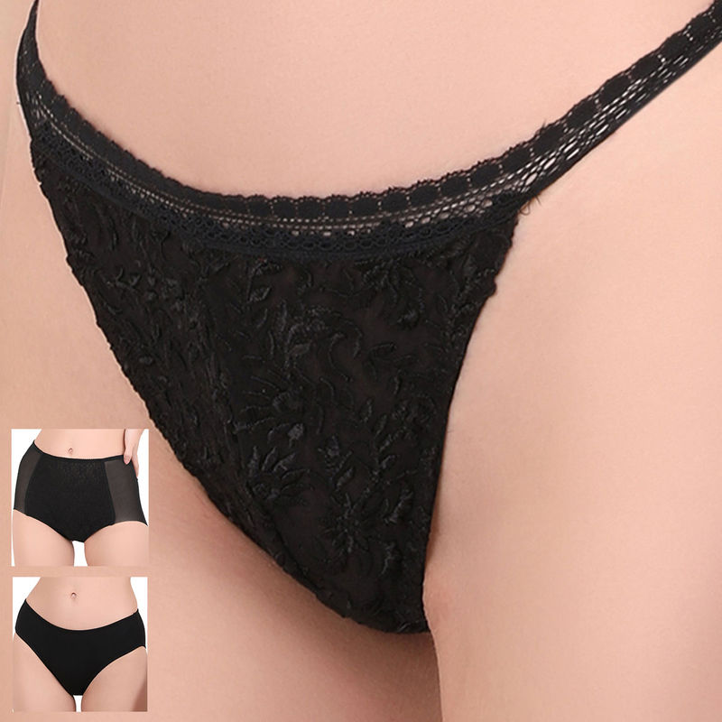 Buy Curwish Pack of 3 - Lacy Wonders Black Panty Online