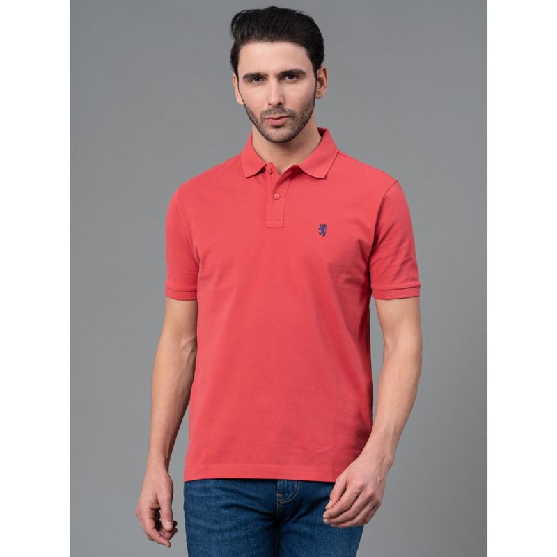 Red Tape Bright Pink Solid Cotton Polo Neck Mens T-Shirt (L)