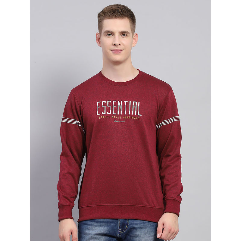 Monte Carlo Mens Printed Maroon Round Neck Full Sleeve T-Shirt (XL)
