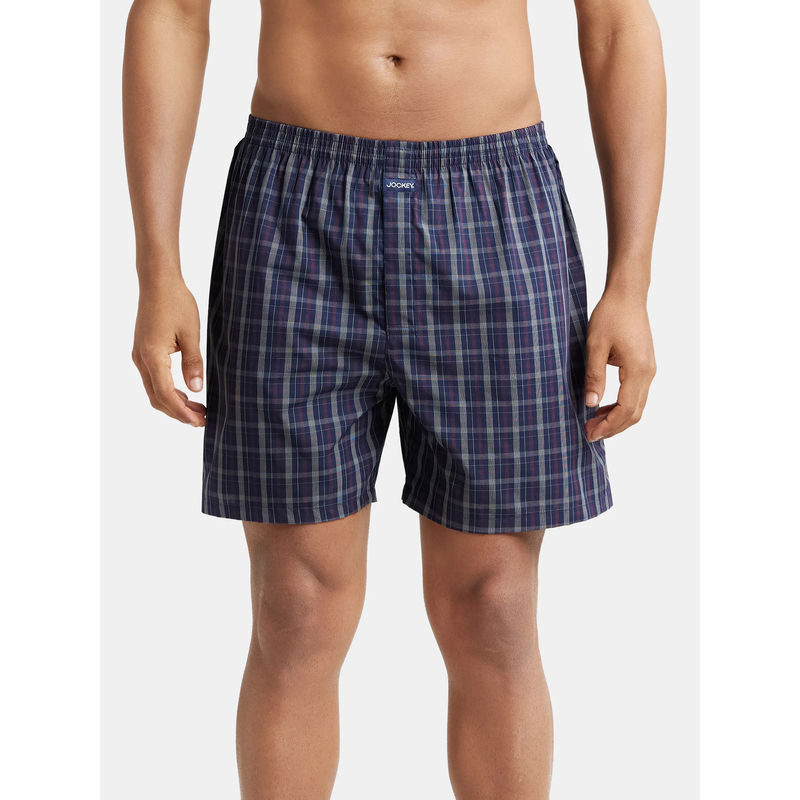 Jockey 1222 Men Cotton Woven Checkered Boxer Shorts - Assorted Checks (M)
