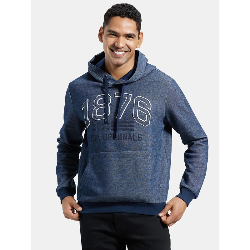 Jockey UM22 Men Super Combed Cotton Rich Hoodie Sweatshirt with Ribbed Cuffs - Navy (M)