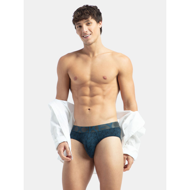 Jockey IC29 Men Tactel Microfiber Elastane Brief - Petrol Base Printed (M)