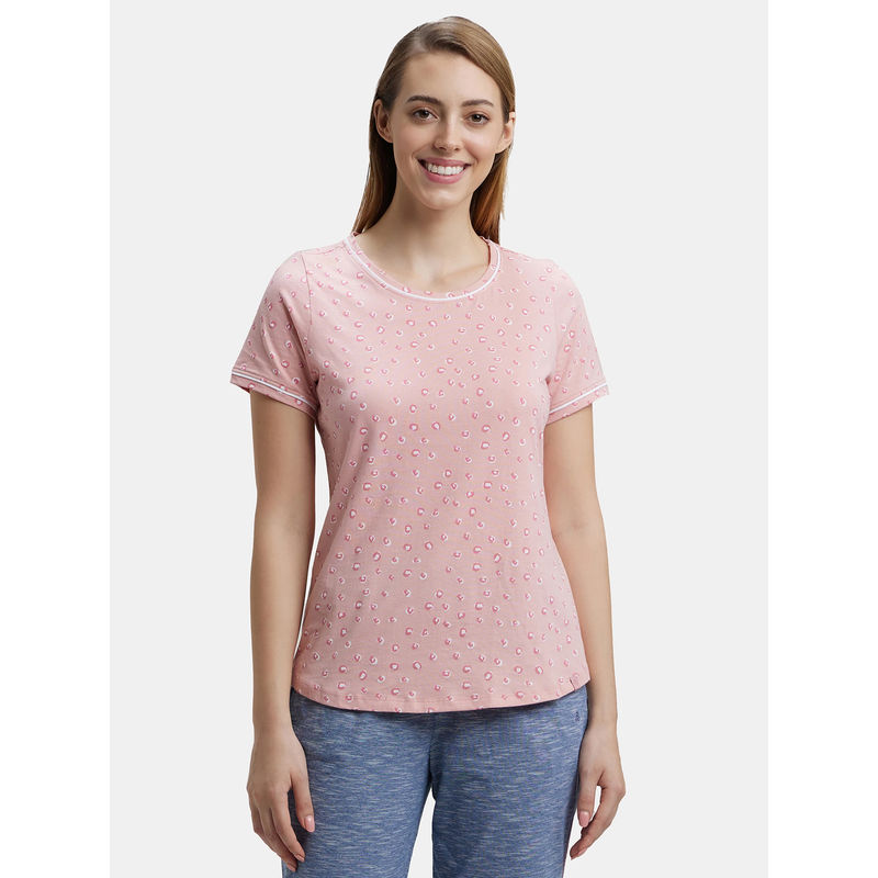 Jockey RX57 Women Cotton Relaxed Fit Printed Round Neck T-Shirt - Blush (M)