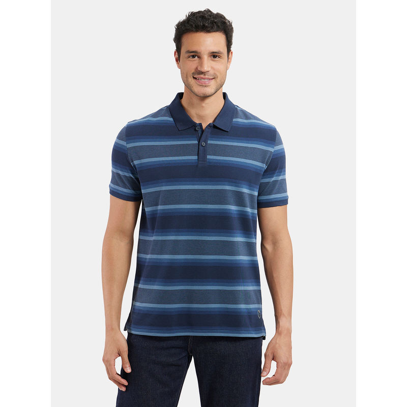 Jockey US93 Men Super Combed Cotton Striped Polo T-Shirt - Navy and Insignia Blue (2XL)
