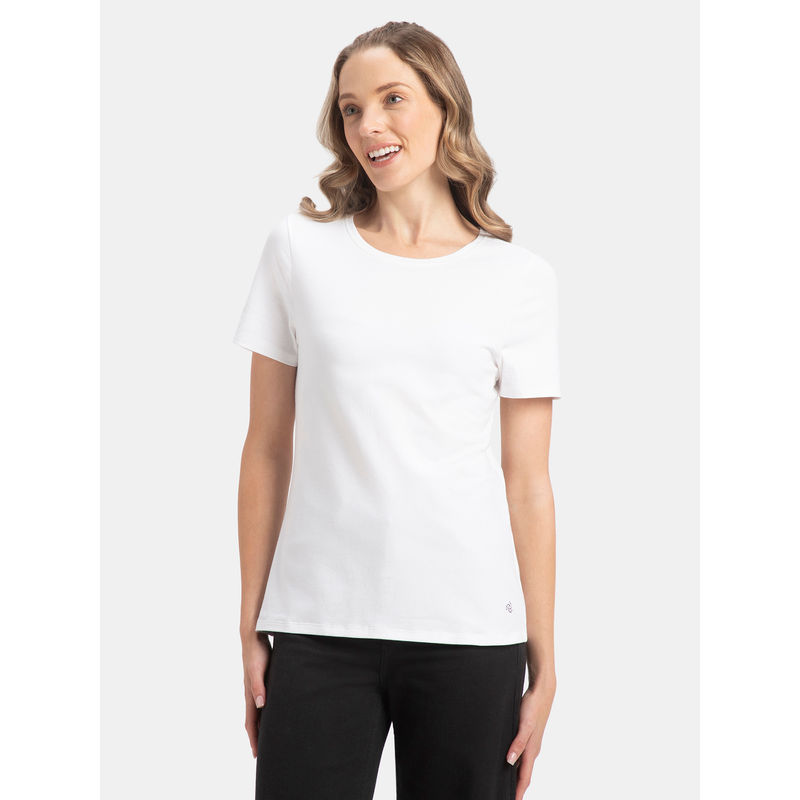 Jockey 1515 Women Cotton Elastane Round Neck Half Sleeve T-Shirt - White (XL)