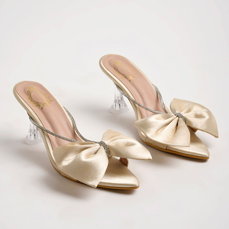 Shoetopia Stylish Western Embellished Golden Heels For Women & Girls (EURO 37)