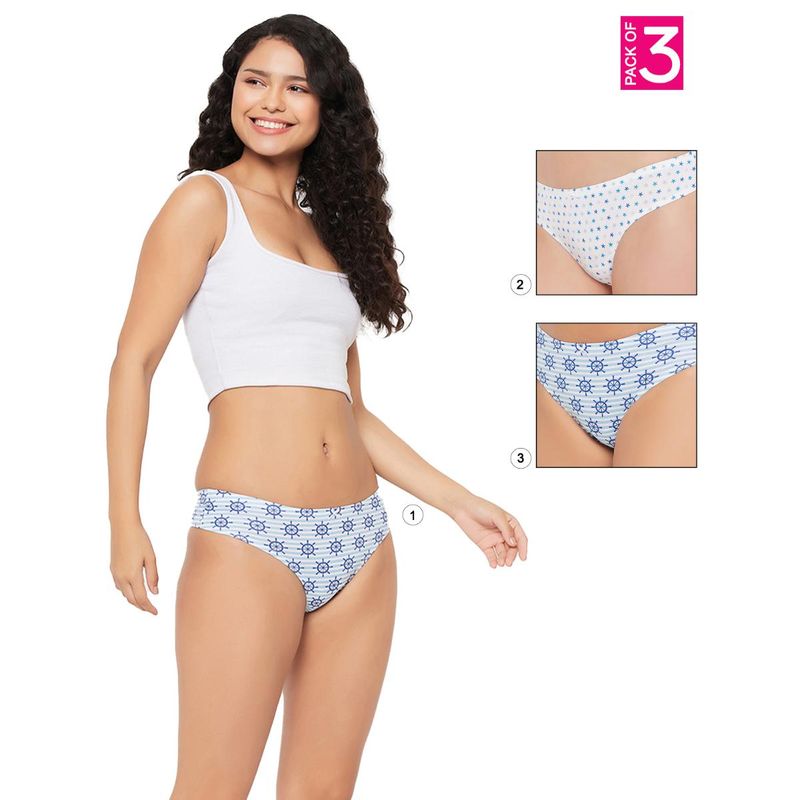 Clovia Cotton Low Waist Printed Thong with Inner Elastic Multi-Color (Pack of 3) (2XL)