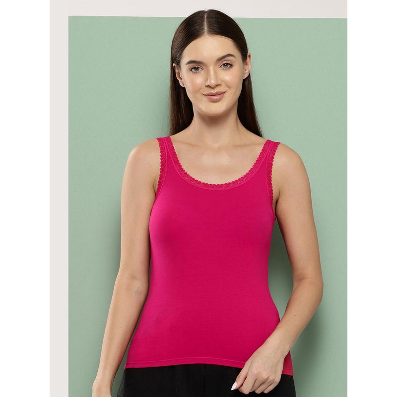 Leading Lady Womens Solid Cotton Lace Camisole Magenta (XL)