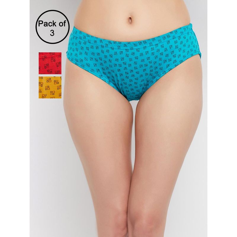 Clovia Cotton Spandex Medium Waist Inner Elastic Hipster Panty Multi-Color (Pack of 3) (S)